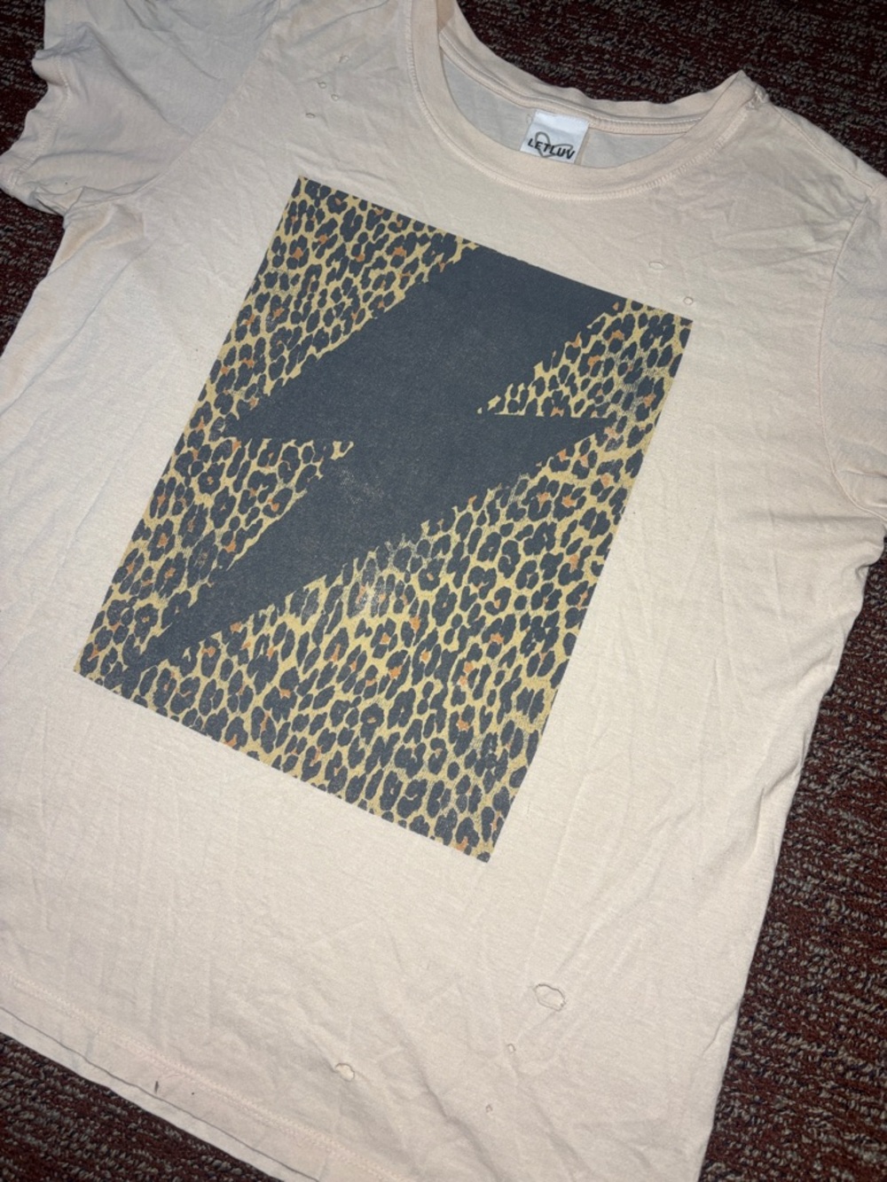 Anthropologie Letluv cream leopard lightning bolt distressed short sleeve tee S